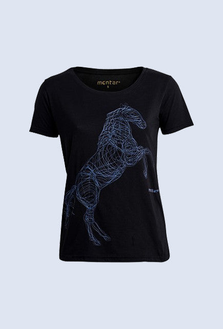 Montar T-shirt - Black/Blue horse - Uptown E Store